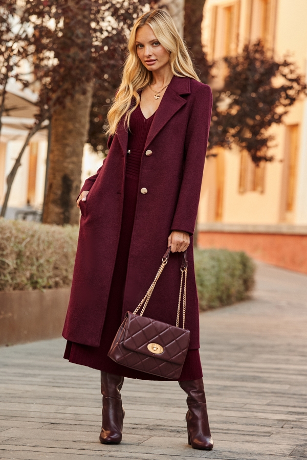 Burgundy Premium Longline Wool Mix Coat