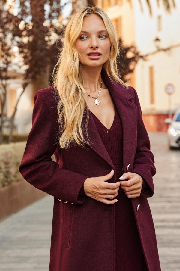 Burgundy Premium Longline Wool Mix Coat