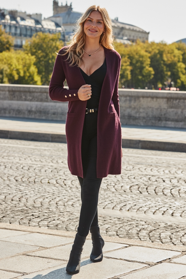 Burgundy Longline Belted Cardigan