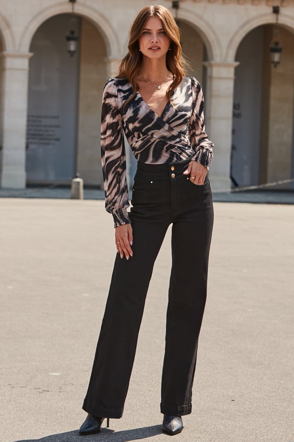 Black Contour Waist Wide Leg Jeans