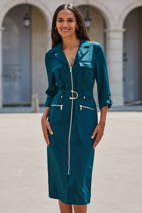 Emerald Green Utility Shirt Dress