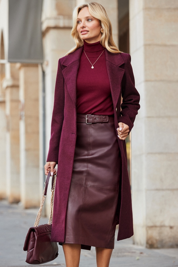 Burgundy Premium Longline Wool Mix Coat