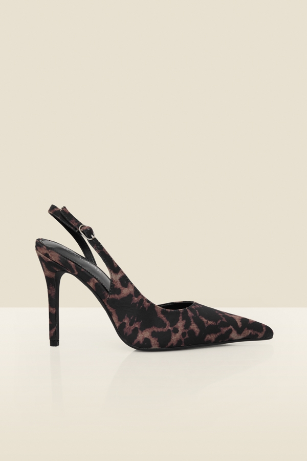 Leopard Print Faux Suede Sling Back Court Shoes