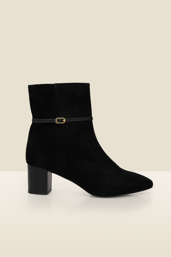 Black Suede Buckle Detail Ankle Boots