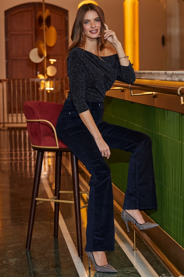 Midnight Blue Velvet Kick Flare Jeans