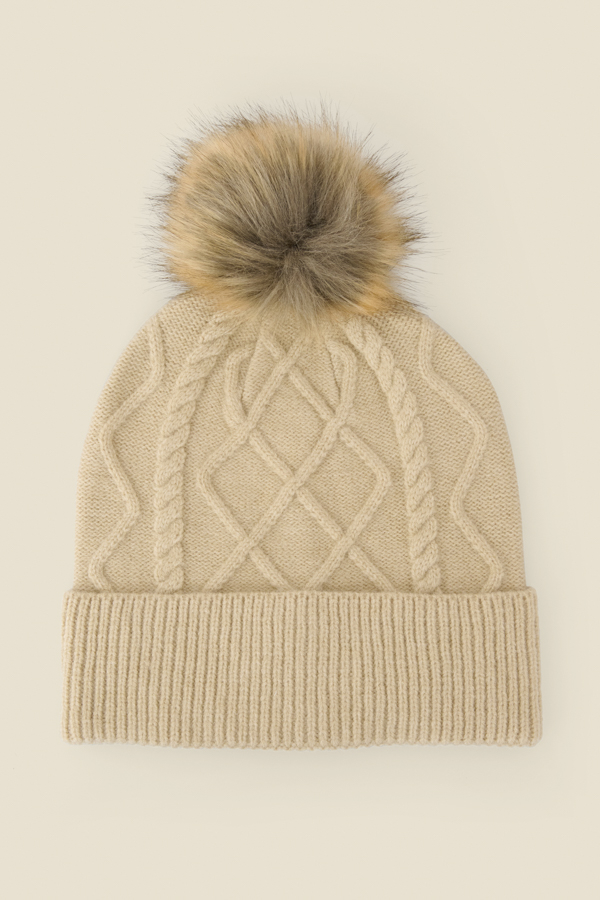 Natural Cable Knit Bobble Hat