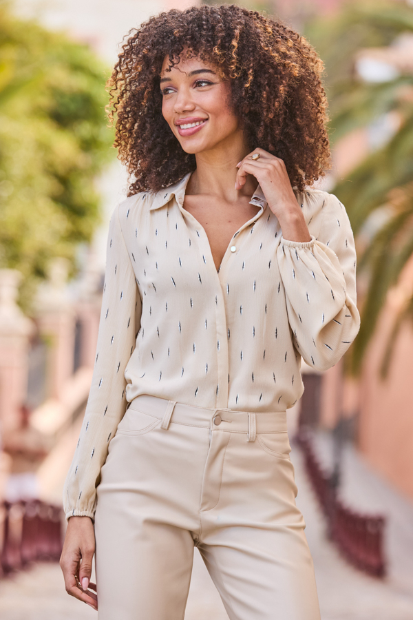Neutral Fleck Print Chiffon Shirt