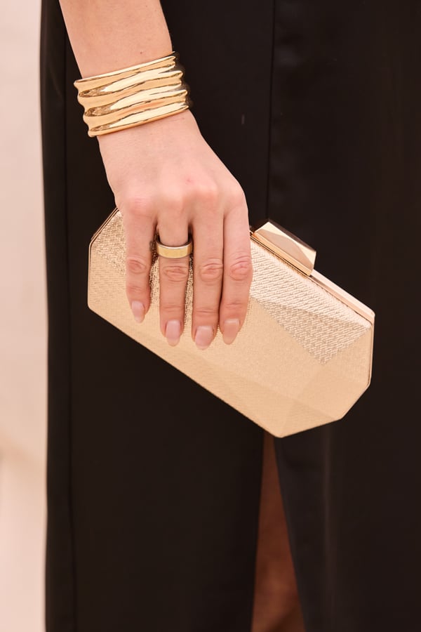 Gold Metallic Geometric Structured Clutch Bag With Chain Strap