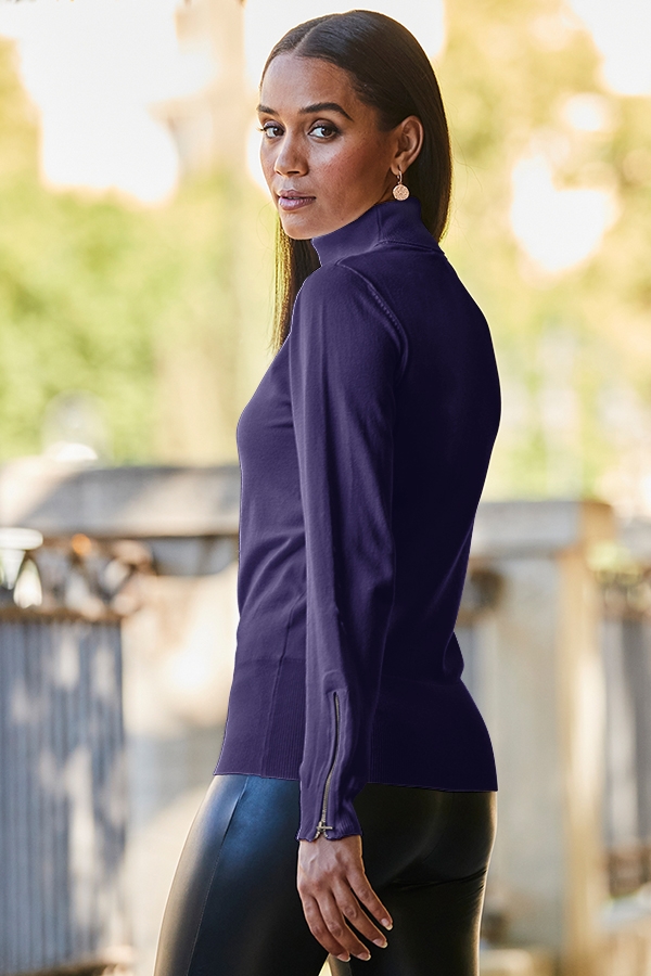 Deep Purple Roll Neck Zip Detail Jumper