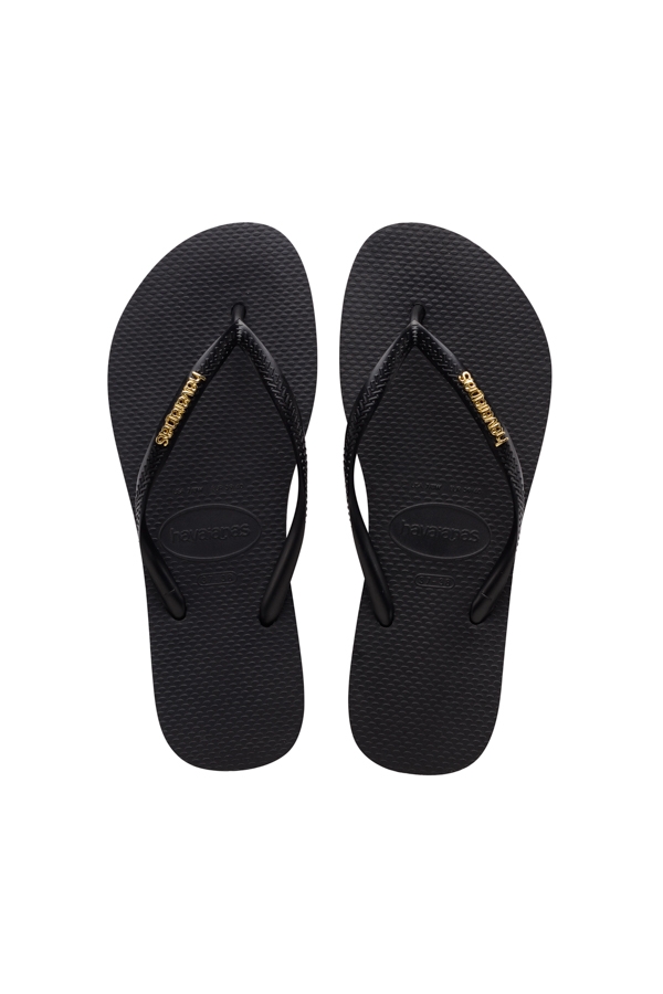 Havaianas Black & Gold Metallic Detail Slim Flip Flops