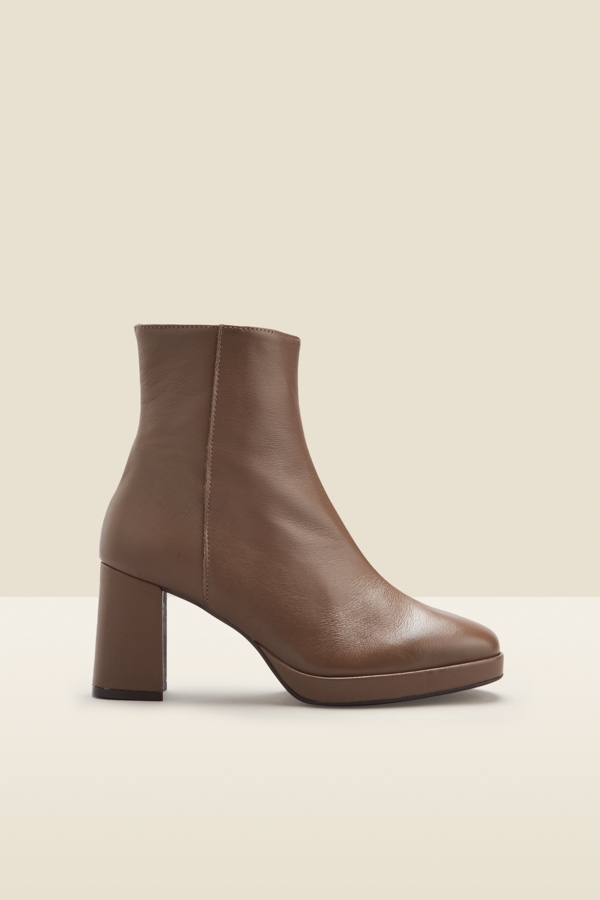 Naomi Taupe Leather Block Heel Platform Ankle Boot