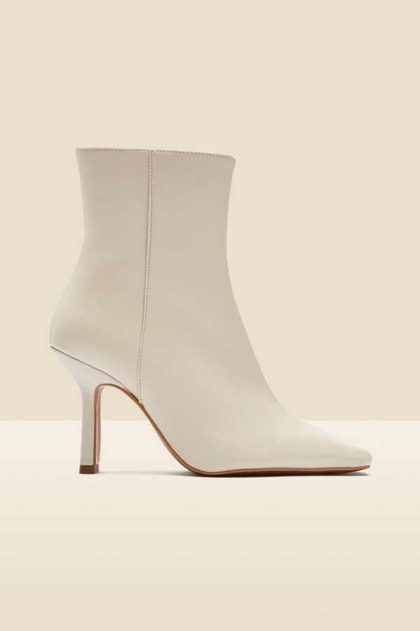 Ecru Leather Square Toe Ankle Boot
