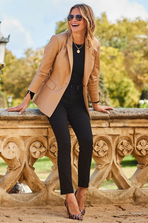 Tan Premium Faux Leather Blazer