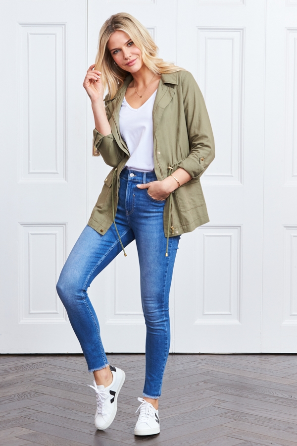 Khaki Green Drawstring Waist Cargo Jacket