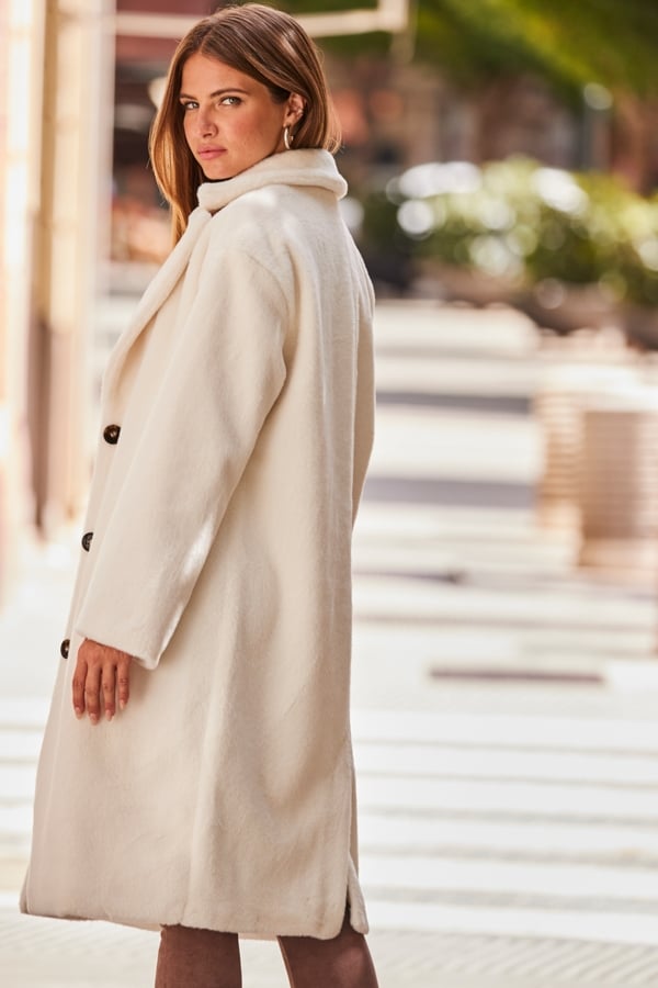 Ivory Relaxed Fit Longline Faux Fur Coat