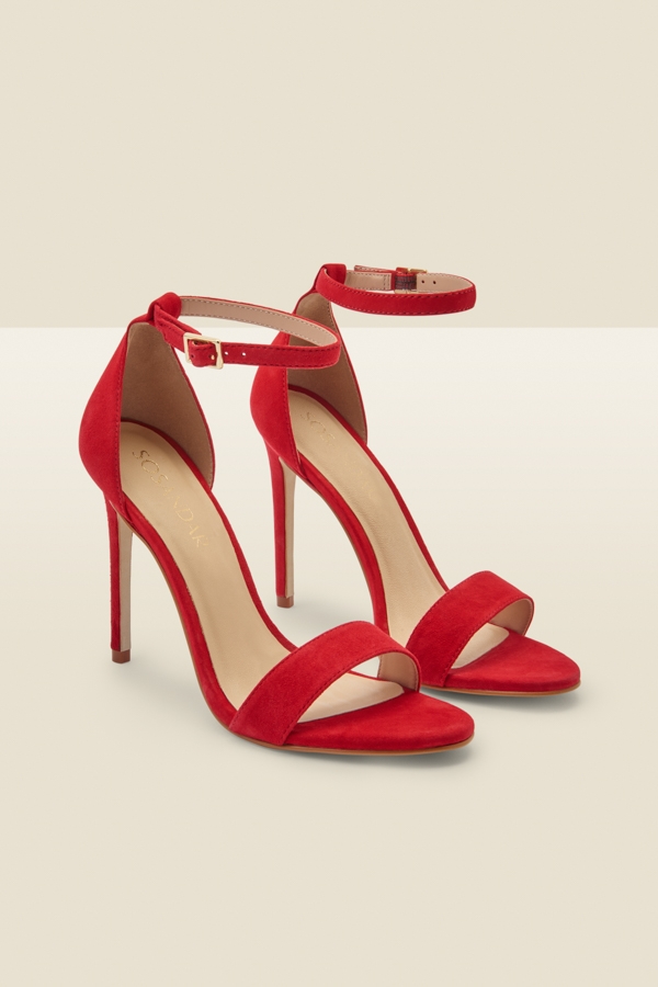 Nia Red Suede Barely There High Heel Sandal (10.5cm Heel)
