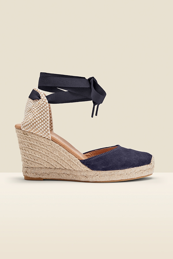Perla Navy Blue Suede Valenciana Wedge Espadrille