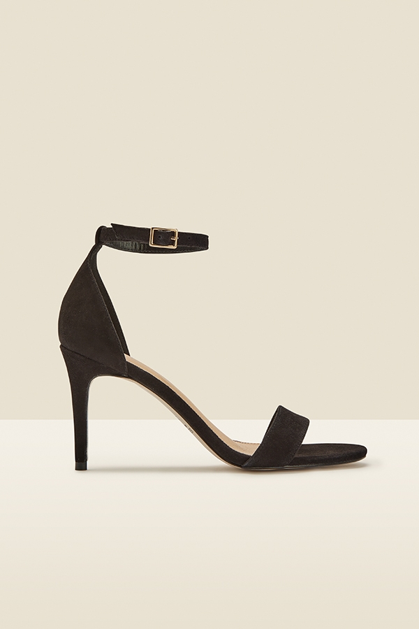 Nia Black Suede Barely There High Heel Sandal (9cm Heel)