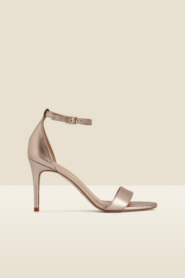 Nia Champagne Gold Leather Barely There High Heel Sandal (9cm Heel)
