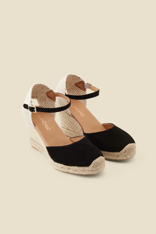 Alana Black Suede Ankle Strap Wedge Espadrille