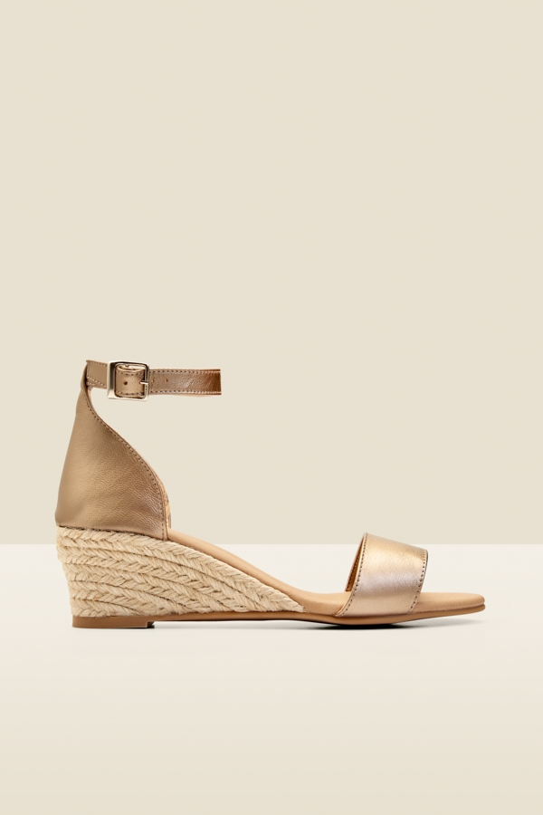 Ines Gold Leather Low Heel Wedge Espadrille