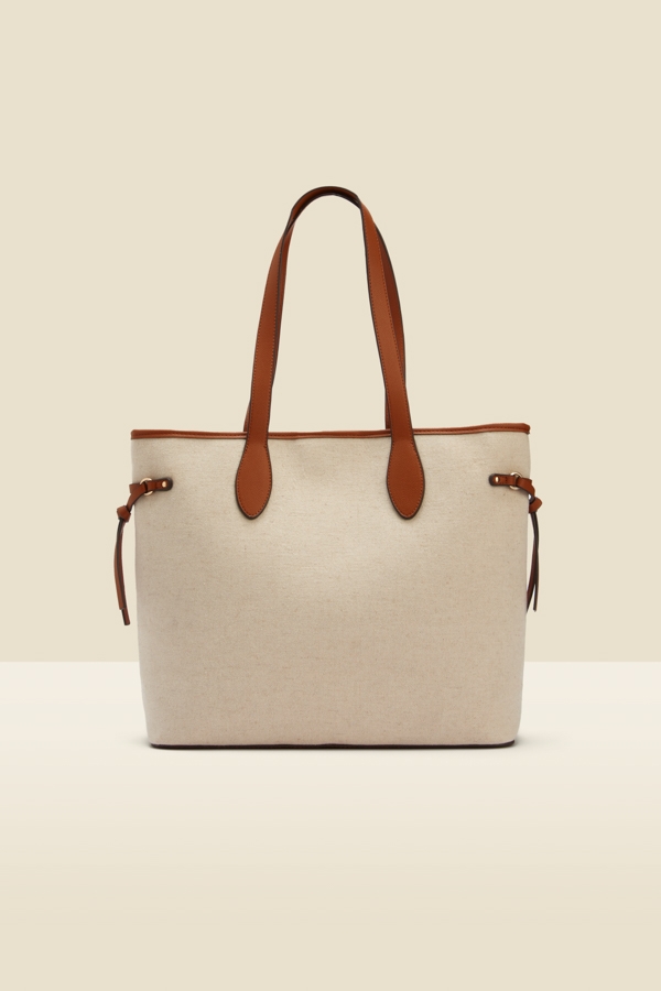 Natural Tote Bag With Contrast Tan Trim