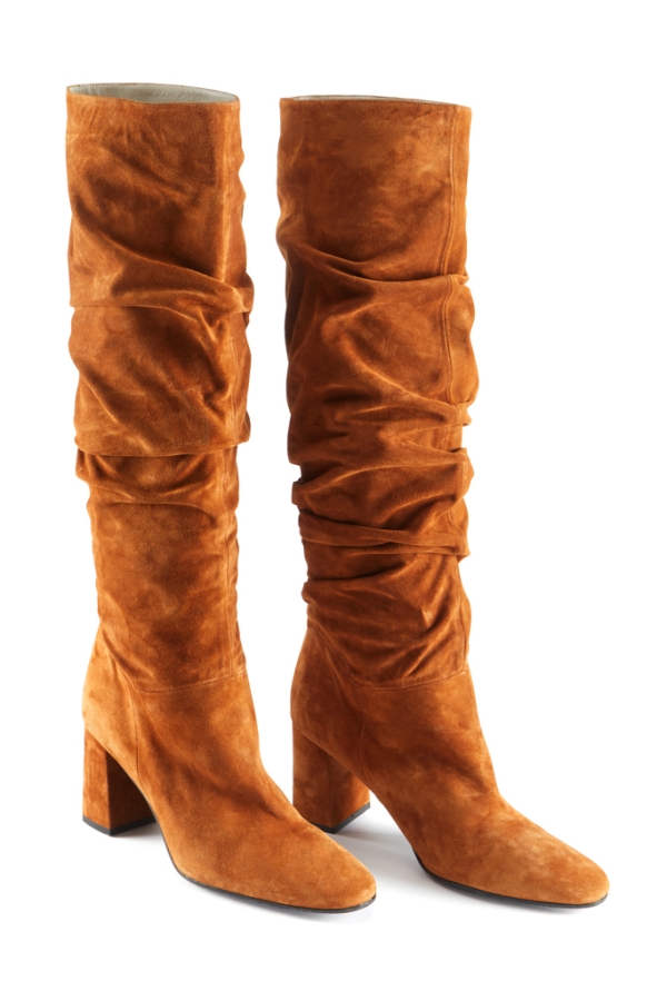 Cognac Brown Suede Pull On Knee High Boot