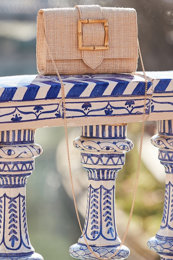 Natural Raffia Bamboo Clasp Detail Clutch Bag