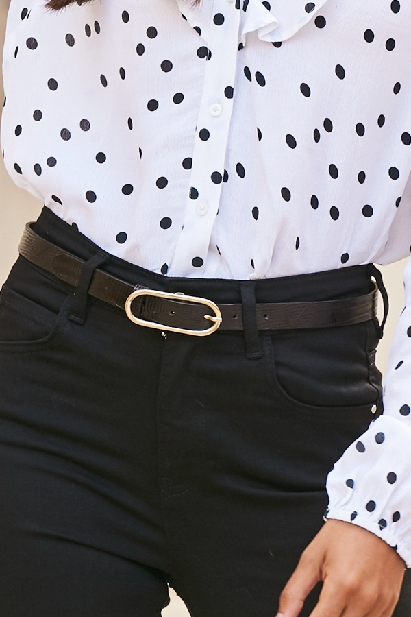 Chocolate Brown Croc Effect Leather Waist Belt With Gold Round Buckle