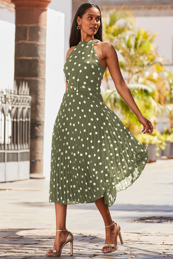 slim fit dress slacks Zapaka Women Red 1950s Dress Polka Dots Button Vintage Dress with Short Sleeves, Green / 2XL main image 0