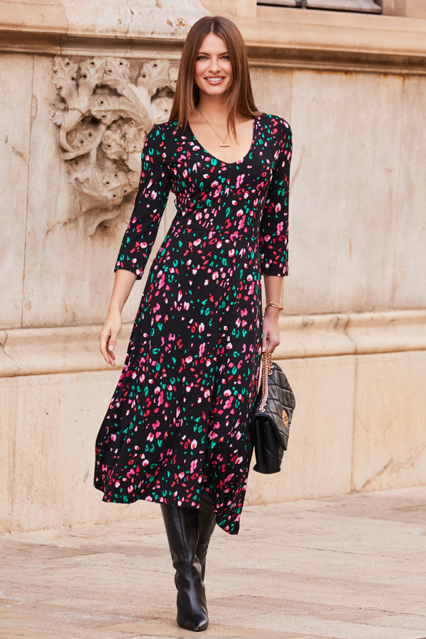 green and pink animal print dress ASOS DESIGN mesh scoop neck midi dress with full skirt in pink and green abstract animal print