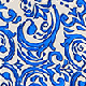 Blue & White Baroque Print Lace Trim Linen Blend Dress