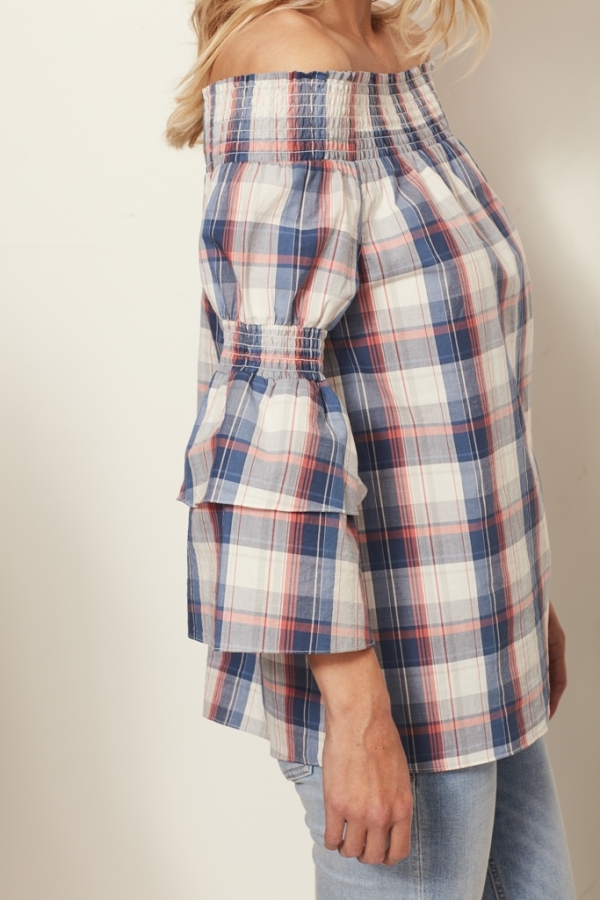 Checked Bardot Top