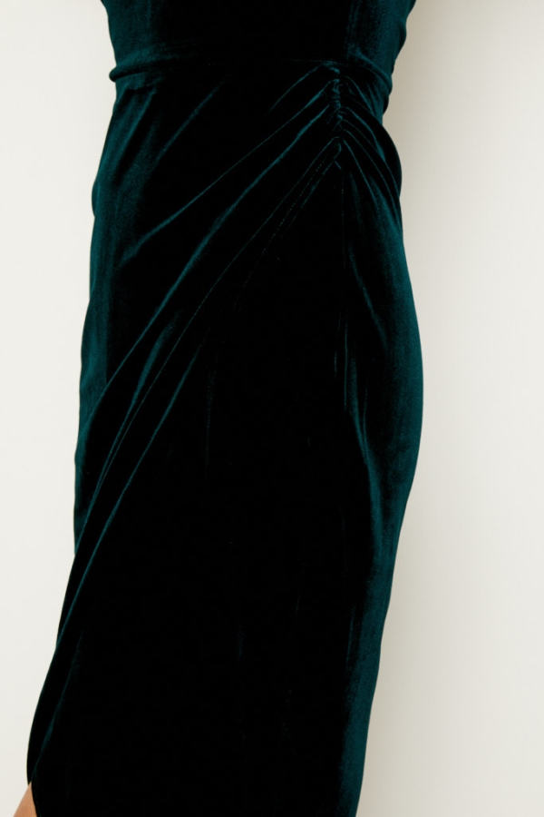 Dark Green Velvet Faux Wrap Bandeau Dress