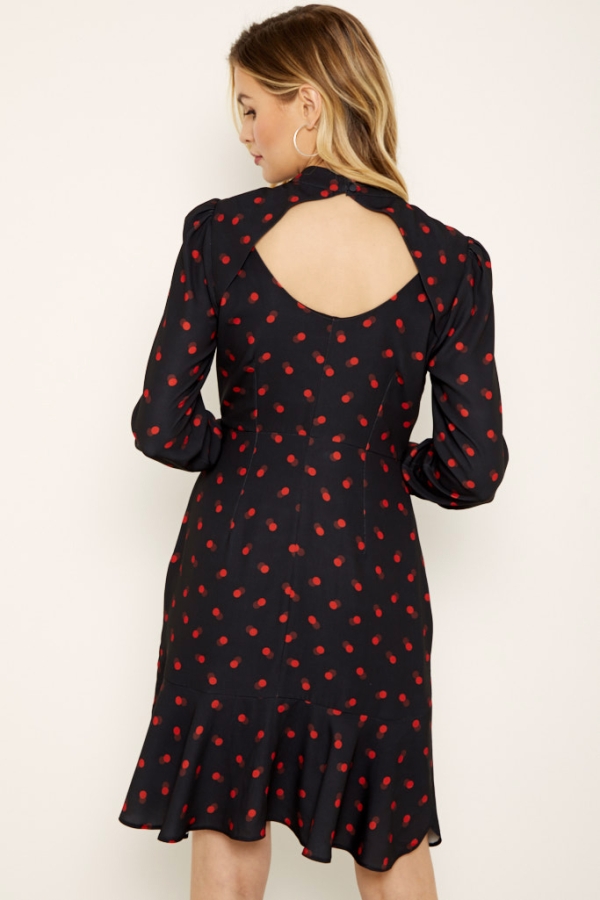 Black & Red Spot Print Fit & Flare Dress