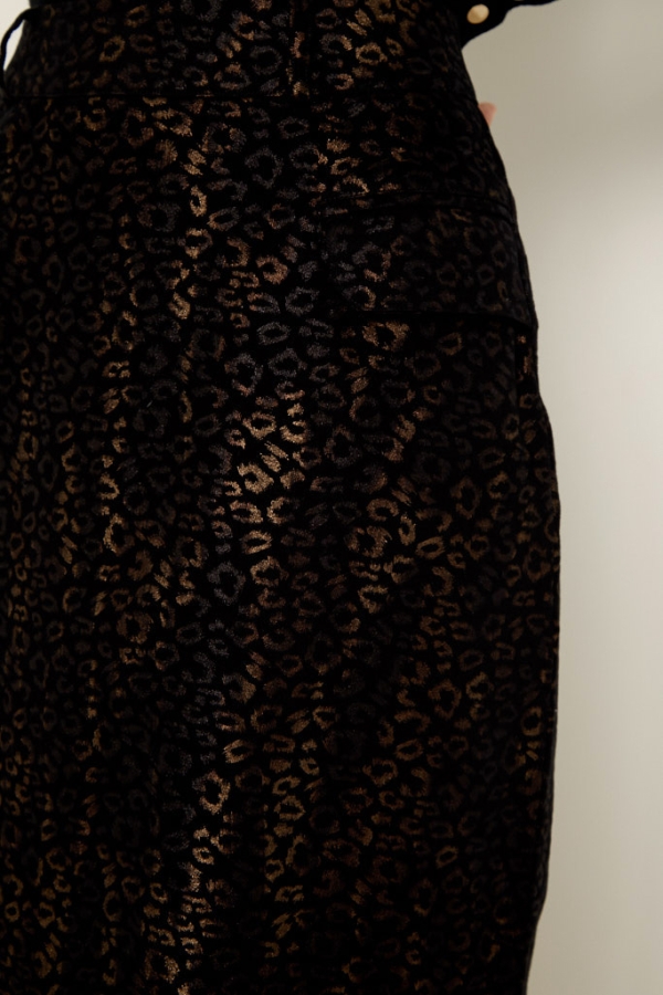 Black Metallic Leopard Print Pocket Detail Skirt