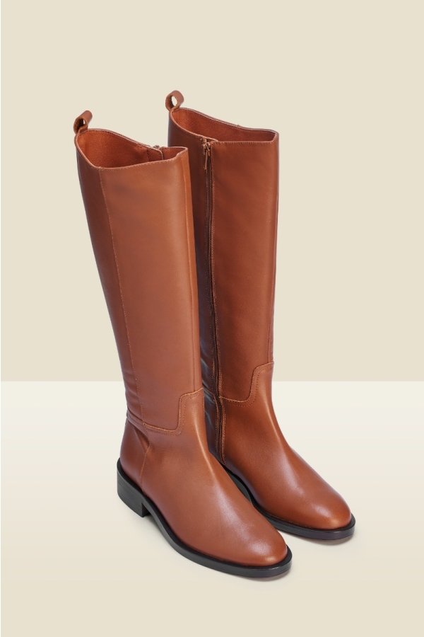 Luna Tan Leather Flat Knee High Boot