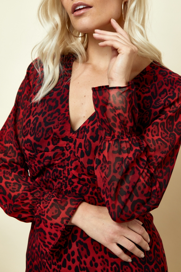 Red Leopard Print Fit & Flare Dress