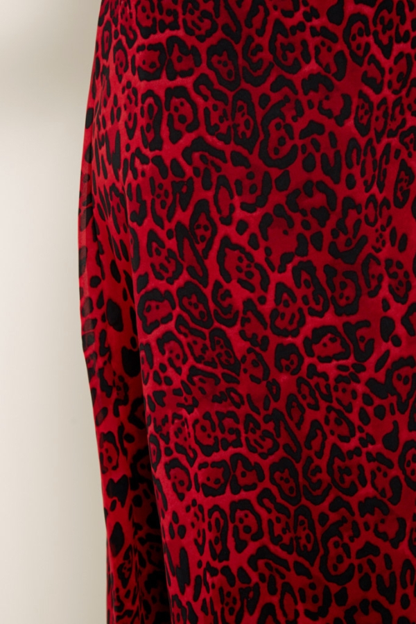 Red Leopard Print Midi Skirt