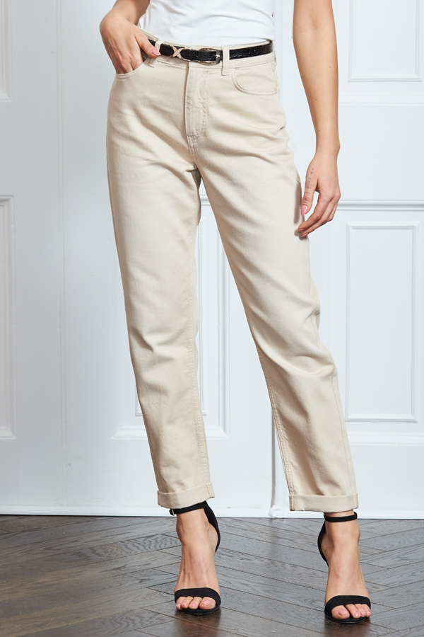 Ecru Relaxed Fit Turn Up Jeans