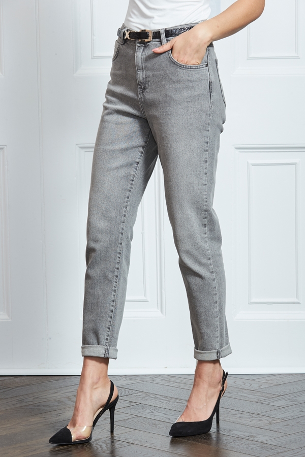 Mid Grey Slim Leg Mom Jeans