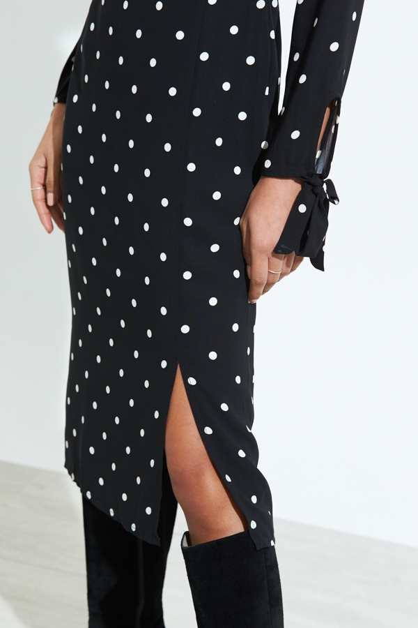 Black & White Polka Dot Tie Sleeve Dress