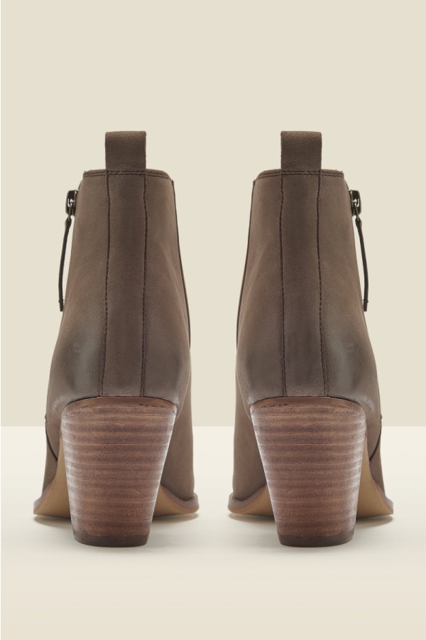 April Taupe Leather Zip Heeled Ankle Boot