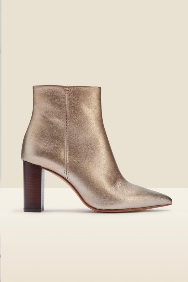 Angel Soft Gold Leather Zip Boot With Stack Heel