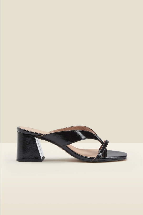 Milan Black Patent Leather Mid Heel Sandal 