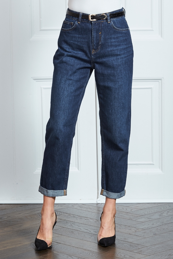 Dark Indigo Denim Relaxed Fit Turn Up Jeans