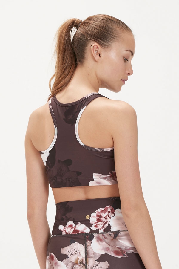 France Black Floral Racerback Sports Bra