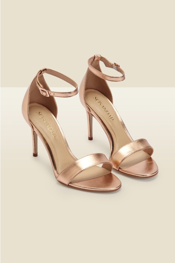Nia Rose Gold Leather Barely There High Heel Sandal (9.5cm Heel)