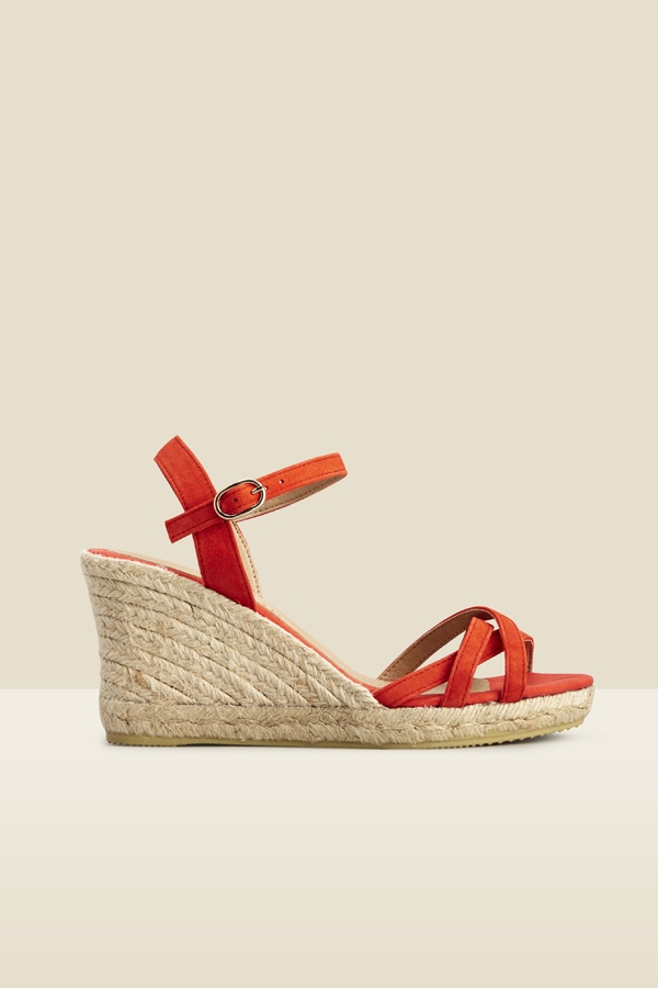 Alesia Red Strappy Suede Wedge Espadrille