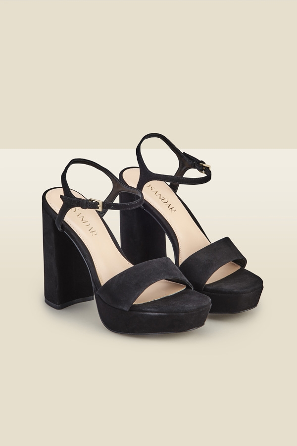 Arabella Black Suede Platform With Block Heel